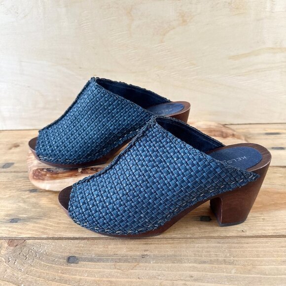 Kelsi Dagger Basketweave Sandals Blue Wood‎ Platform 6 - Picture 1 of 10